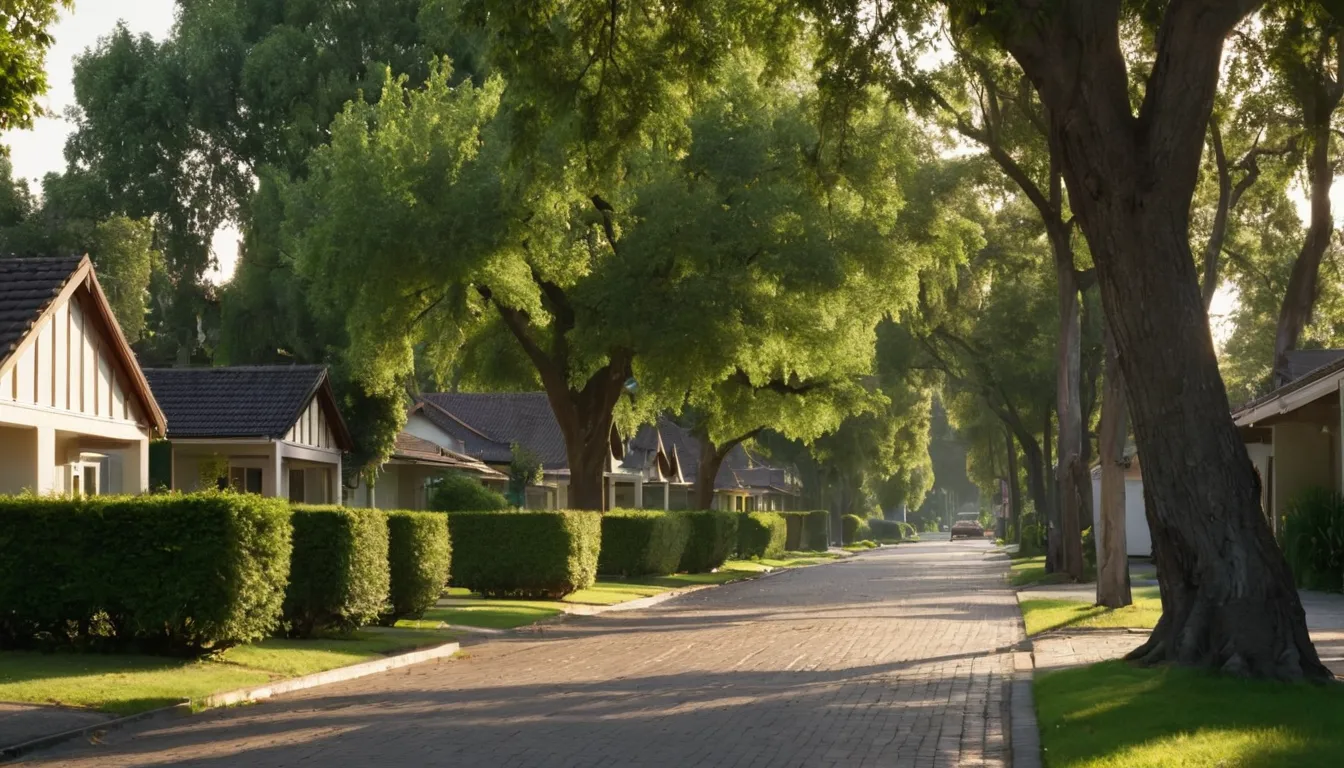 A neighborhood street with mature trees in Harrison